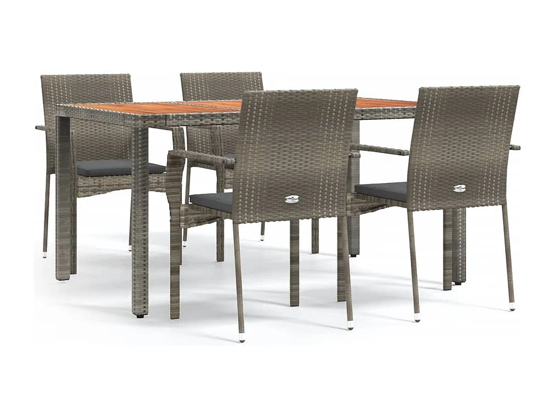 Tønder  Ensemble à manger de jardin 5 pcs coussins gris résine tressée