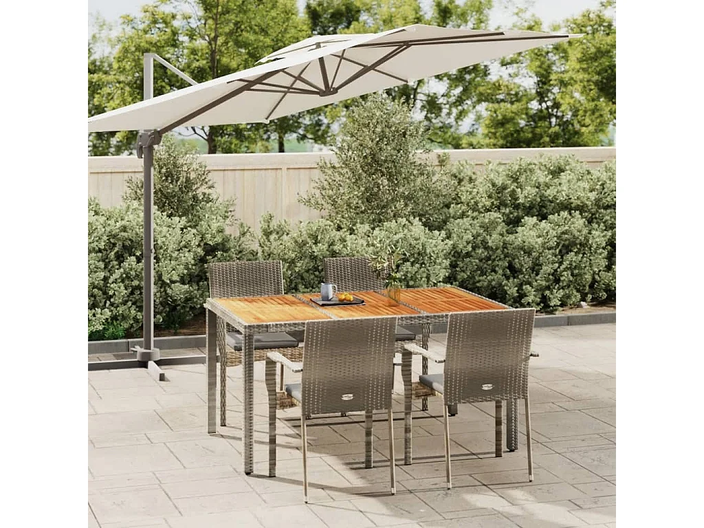 Tønder  Ensemble à manger de jardin 5 pcs coussins gris résine tressée