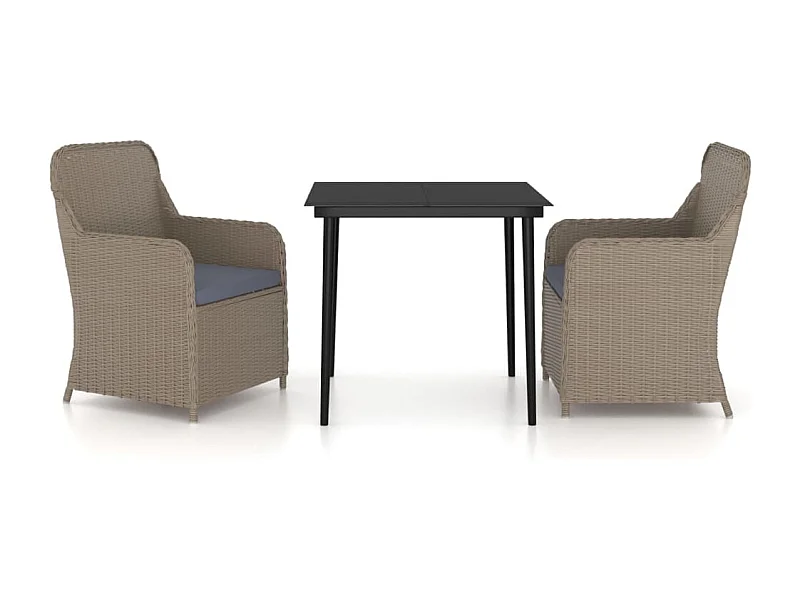 Cosima  Ensemble à manger de jardin avec coussins 3 pcs marron