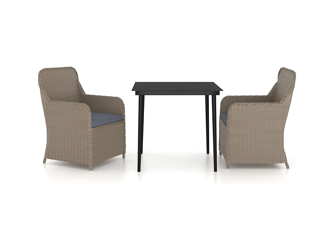 Cosima  Ensemble à manger de jardin avec coussins 3 pcs marron