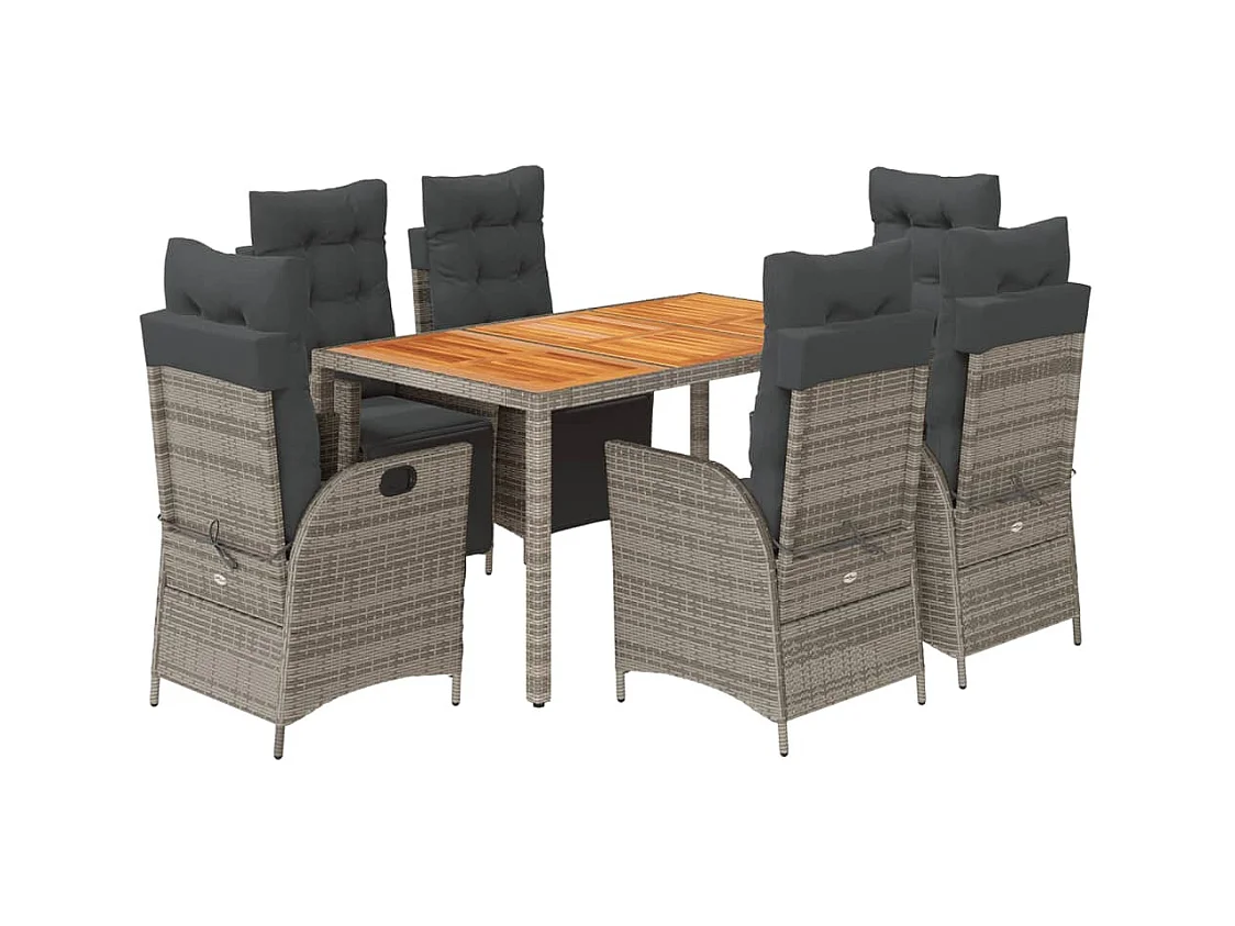 Elviraa  Ensemble à manger de jardin et coussins 7 pcs gris rotin