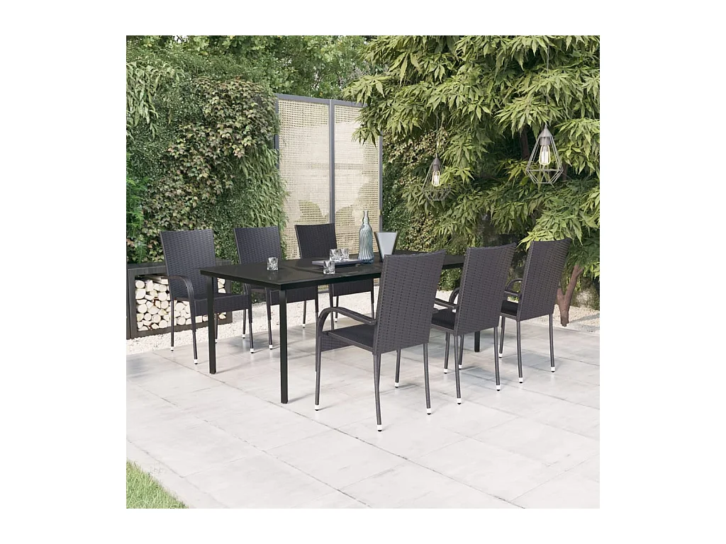 Stoughton  Juego de comedor para jardín 7 piezas negro