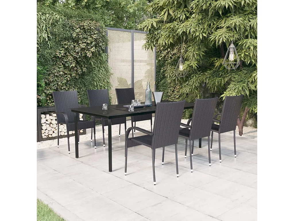 Stoughton  Ensemble à manger de jardin 7 pcs Noir