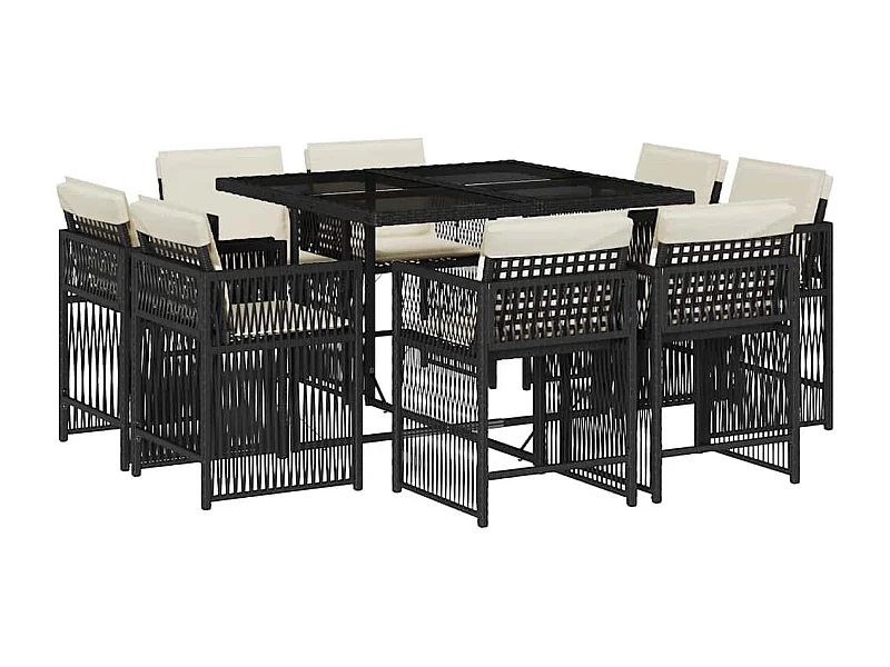 Maart  Ensemble à manger de jardin 9pcs coussins noir résine tressée