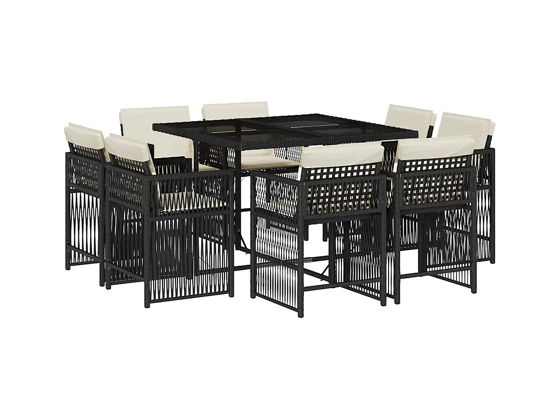 Maart  Ensemble à manger de jardin 9pcs coussins noir résine tressée