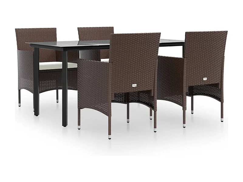 Hillsboro  Ensemble à manger de jardin coussins 5 pcs Marron/noir