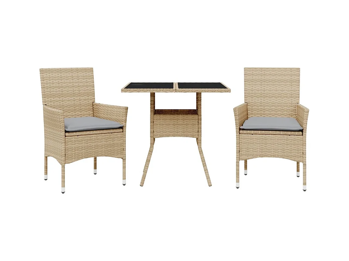 Yorba Linda  3-delige Tuinset met kussens poly rattan en glas beige