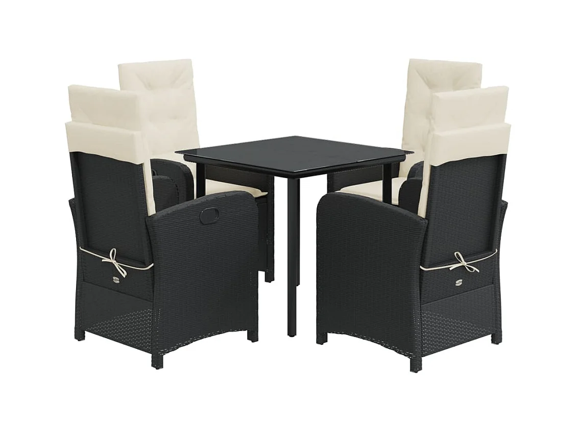 Sylar  Ensemble à manger de jardin coussins 5pcs Noir Résine tressée