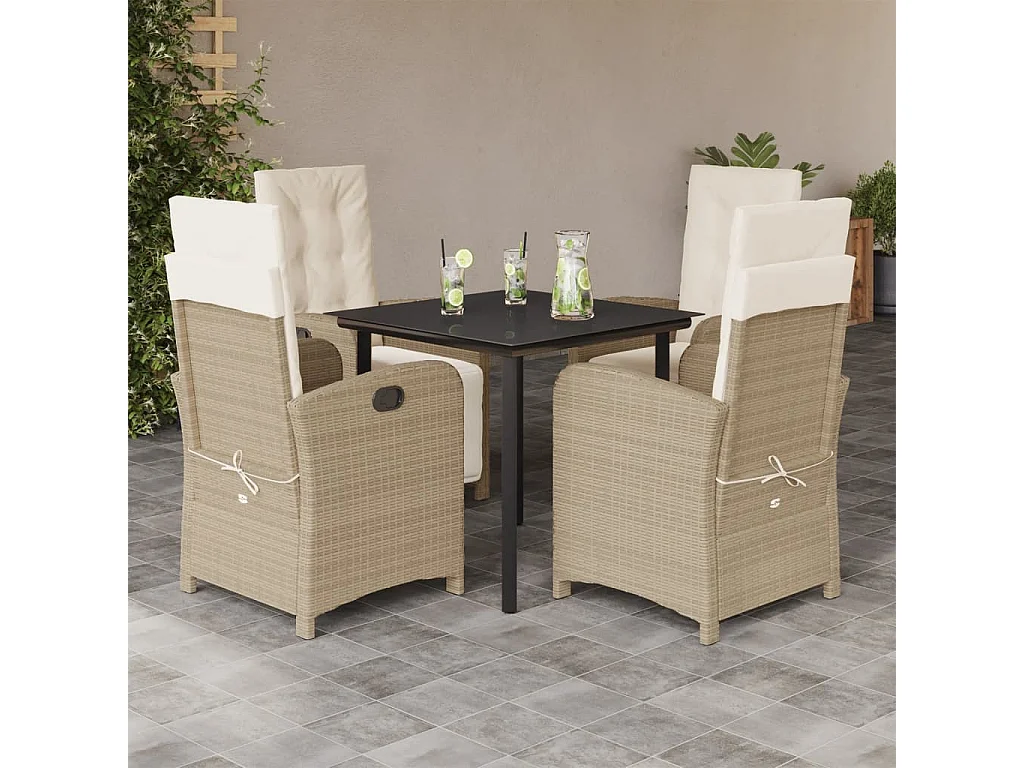 Aalborg  Ensemble à manger de jardin avec coussins 5pcs Beige poly rotin