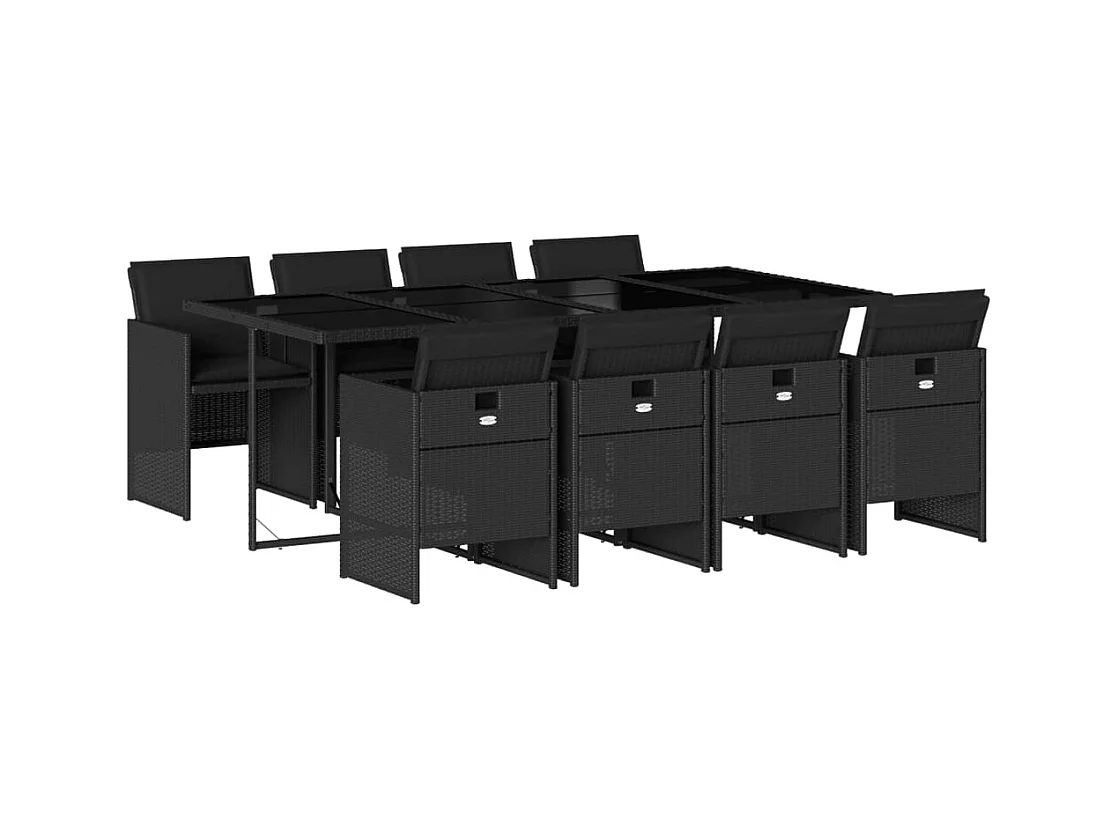 Jesse  Ensemble à manger de jardin 9pcs coussins noir résine tressée