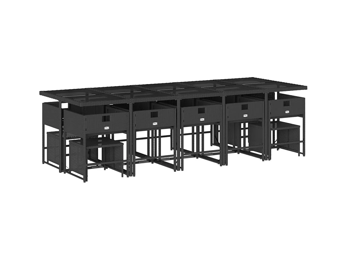 Kirkland  Set comedor de jardín con cojines 15 pzas ratán sintético negro