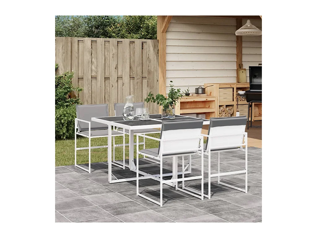 Bardstown  Ensemble à manger de jardin avec coussins 5 pcs blanc textilène