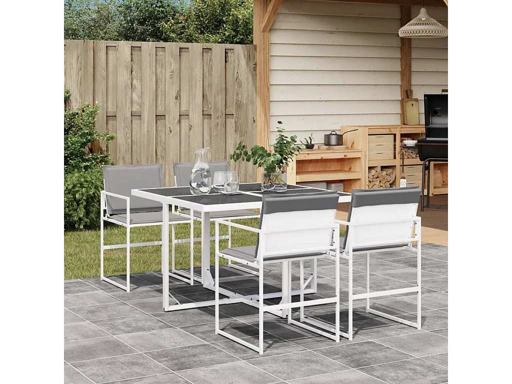 Bardstown  Ensemble à manger de jardin avec coussins 5 pcs blanc textilène
