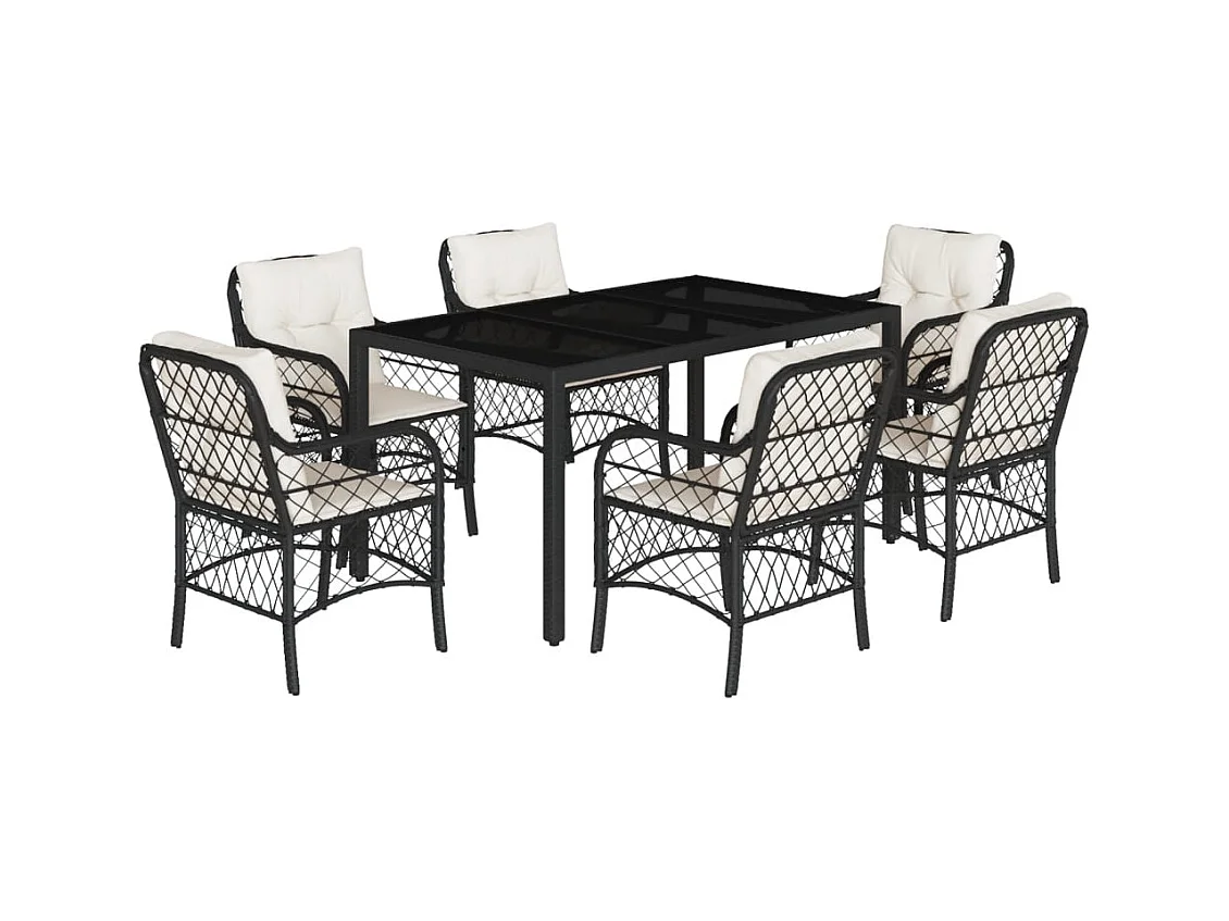 Harmelen  Ensemble à manger de jardin coussins 7pcs Noir Résine tressée