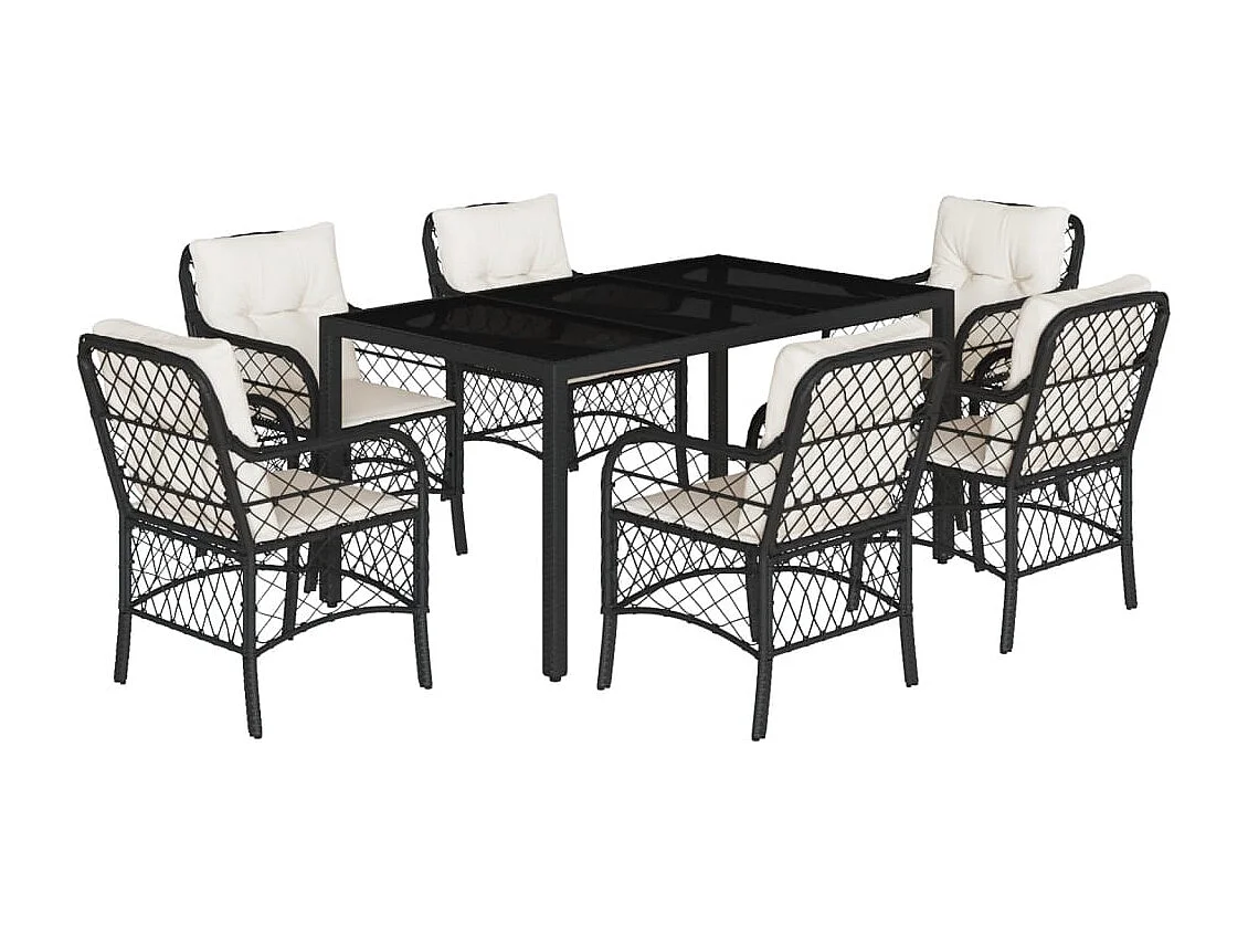 Harmelen  Ensemble à manger de jardin coussins 7pcs Noir Résine tressée