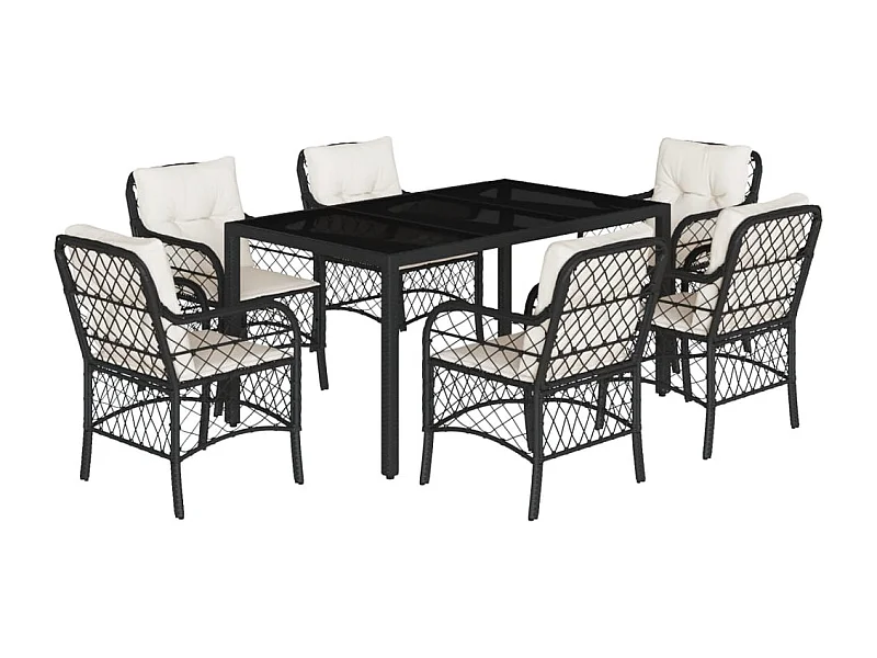 Harmelen  Ensemble à manger de jardin coussins 7pcs Noir Résine tressée