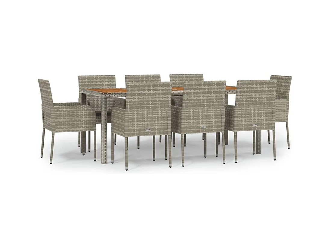 Tyron  Ensemble à manger de jardin 9 pcs coussins gris résine tressée