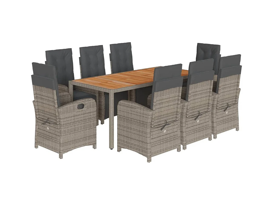 Fishers  Ensemble à manger de jardin 9 pcs coussins gris résine tressée