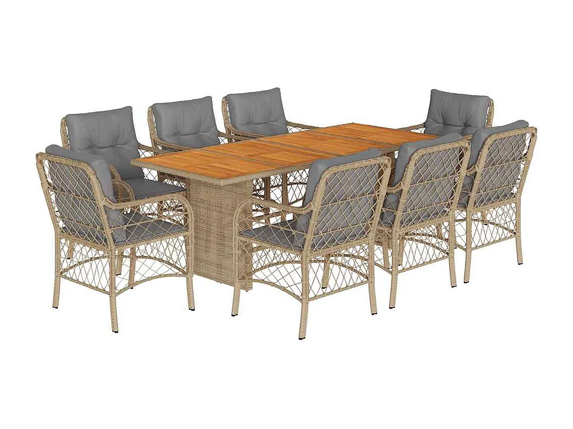 Fort Bragg  9-delige Tuinset met kussens poly rattan gemengd beige