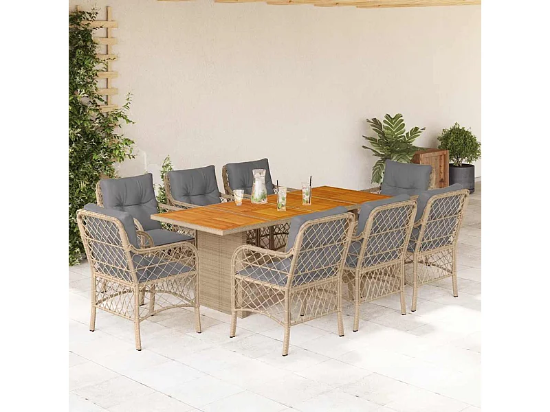 Fort Bragg  9-delige Tuinset met kussens poly rattan gemengd beige