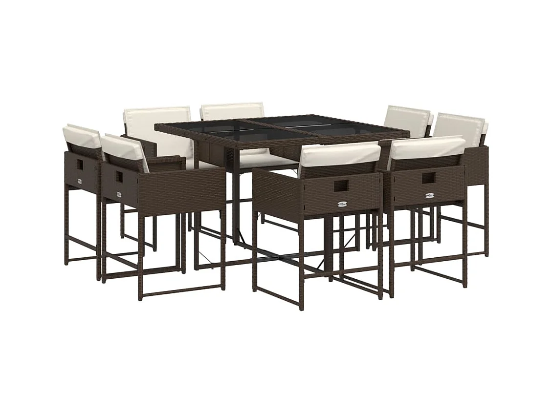 Brienne  9-delige Tuinset met kussens poly rattan bruin