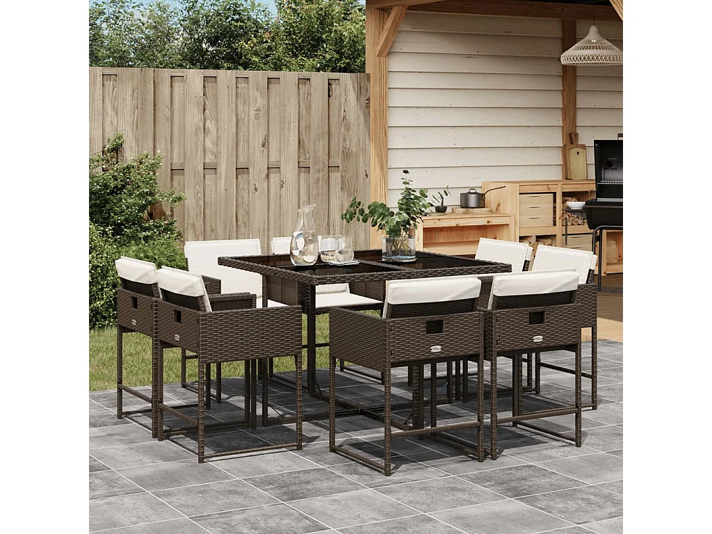 Brienne  9-delige Tuinset met kussens poly rattan bruin