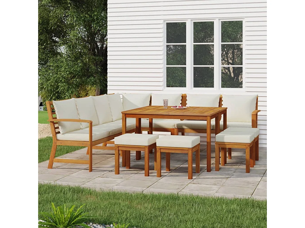 Prolenta Premium -  Ensemble à manger de jardin avec coussins 11 pcs bois d'acacia