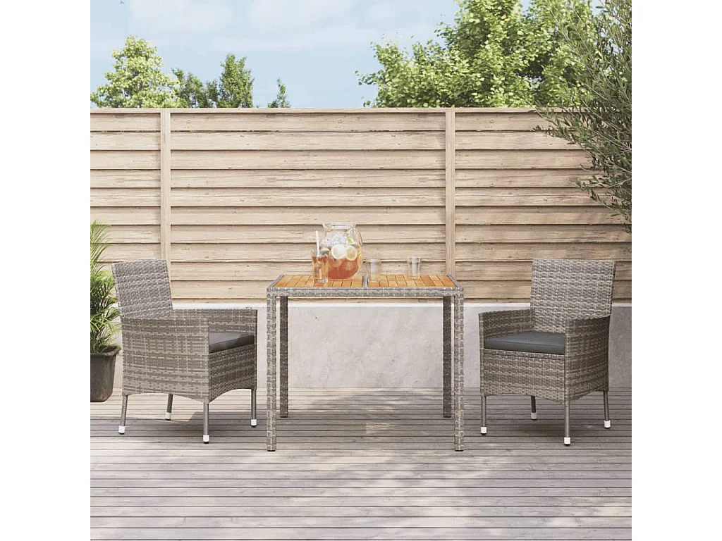 Prolenta Premium -  Ensemble à manger de jardin 3 pcs coussins gris résine tressée