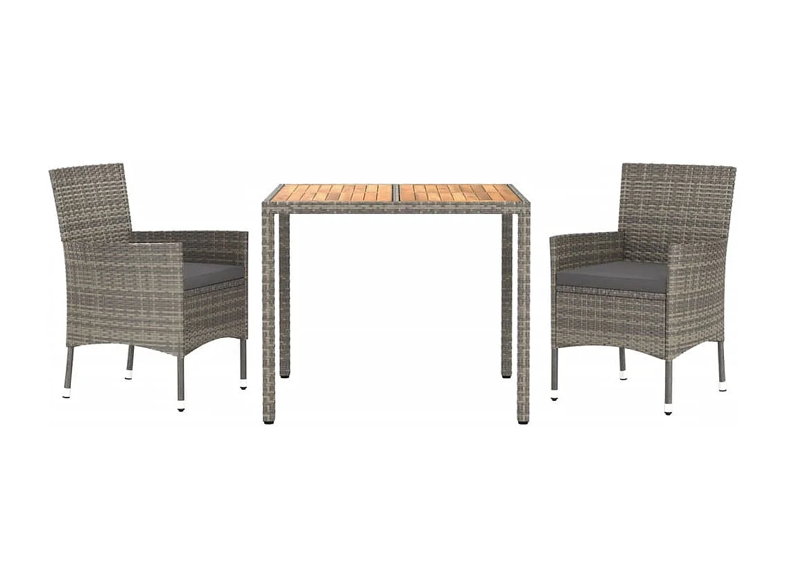 Prolenta Premium -  Ensemble à manger de jardin 3 pcs coussins gris résine tressée