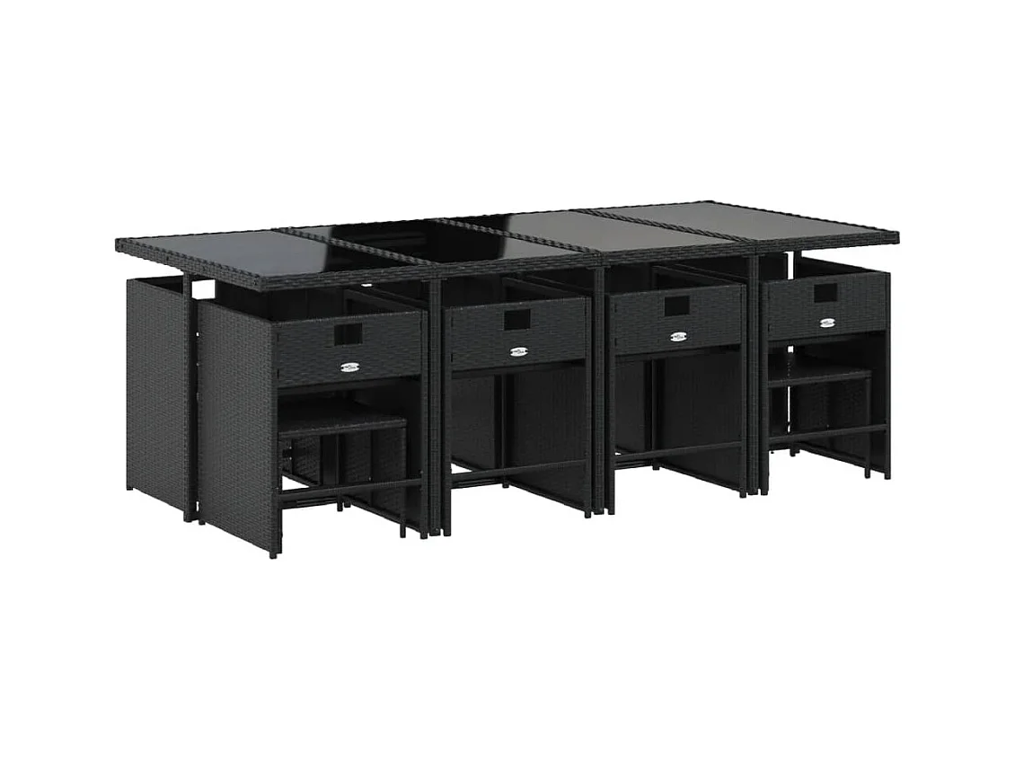 Zenn  Ensemble à manger de jardin 13 pcs coussins noir résine tressée