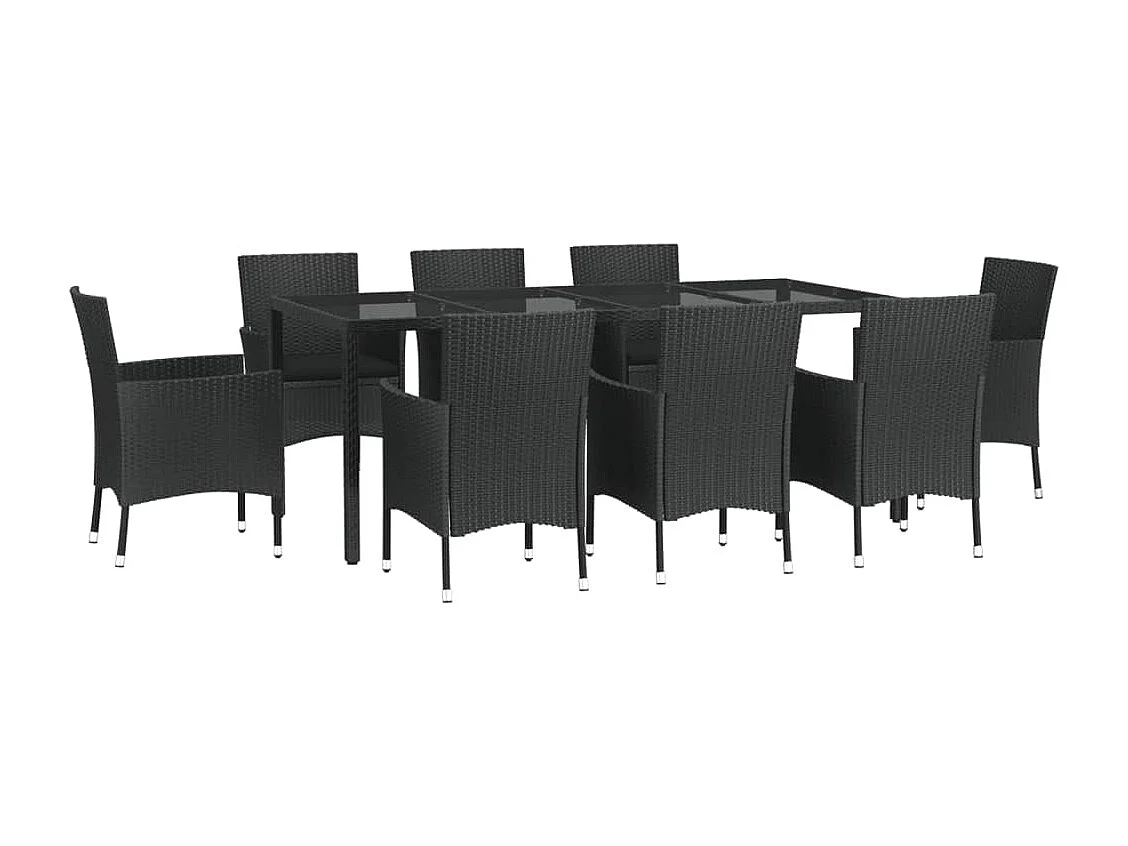 Niels-Jan  Ensemble à manger jardin 9pcs et coussins noir résine tressée