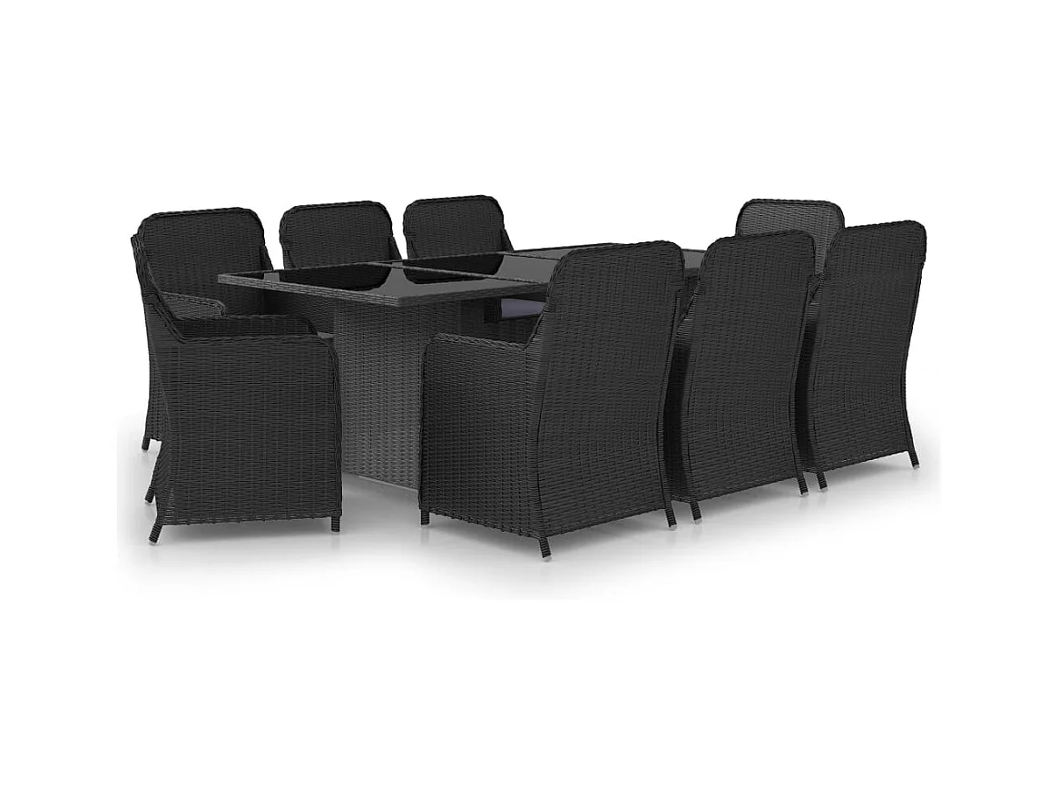 Hjordir  Juego de comedor para jardín 9 piezas ratán sintético negro