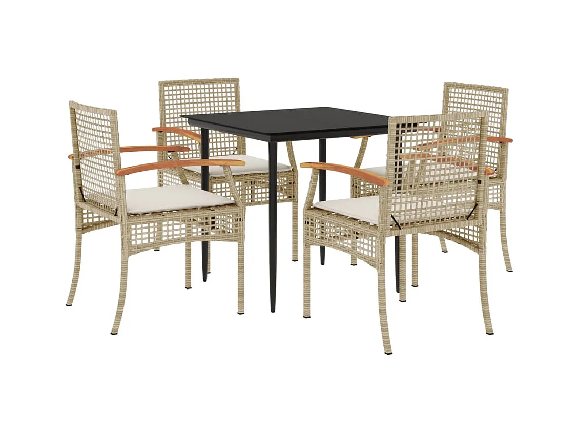 Teis  5-delige Tuinset met kussens poly rattan beige