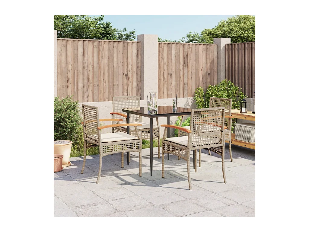 Teis  5-delige Tuinset met kussens poly rattan beige
