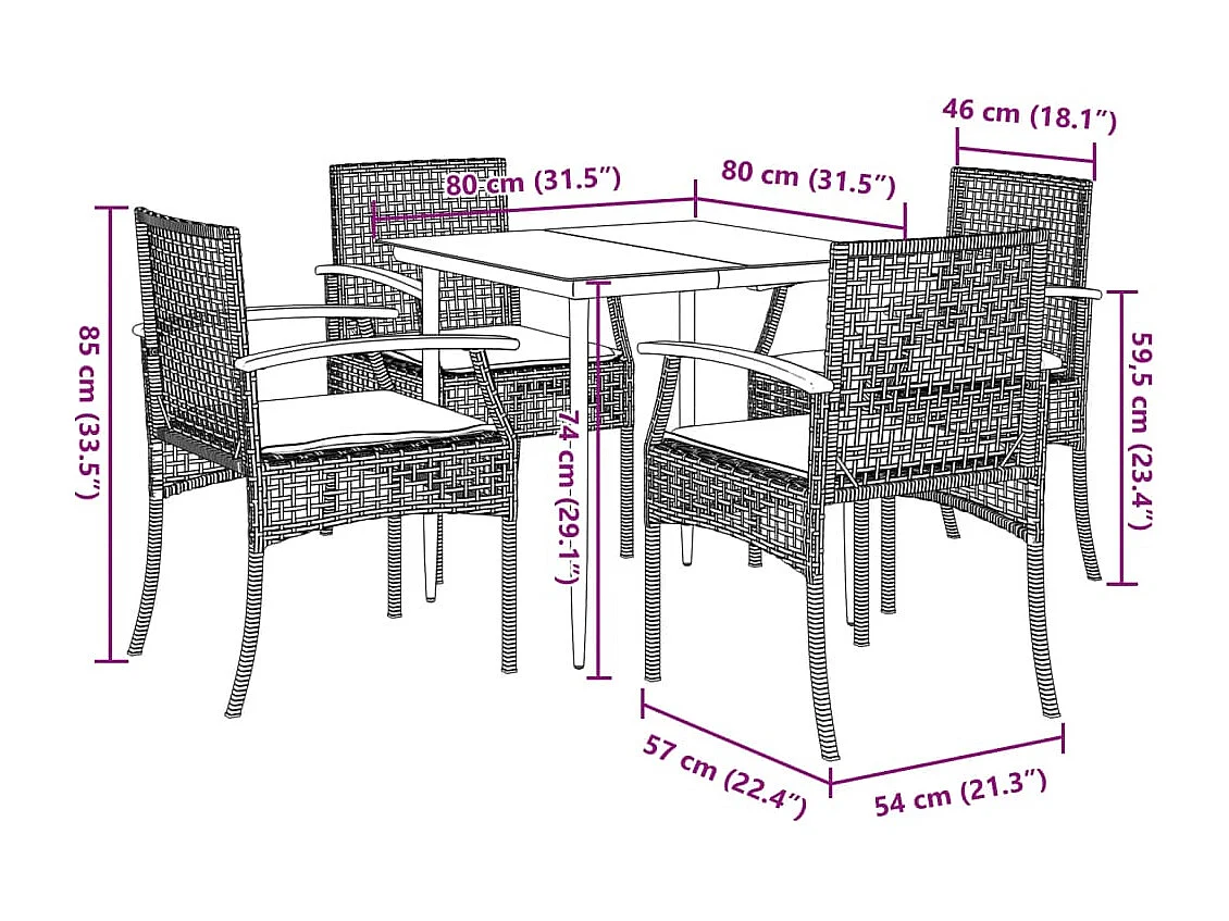 Teis  5-delige Tuinset met kussens poly rattan beige