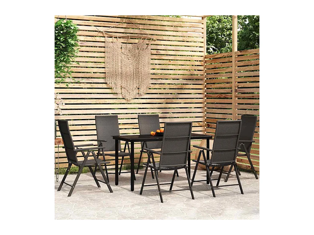 Sondrio  Ensemble à manger de jardin 7 pcs Noir