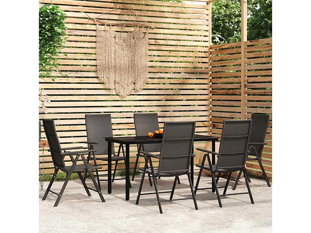 Sondrio  Ensemble à manger de jardin 7 pcs Noir