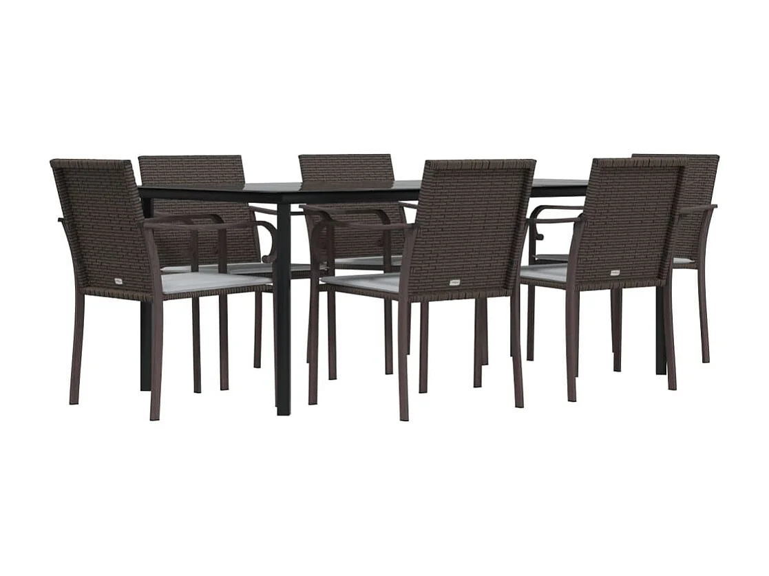 Leonie  Ensemble à manger de jardin 7 pcs coussins résine tressée acier