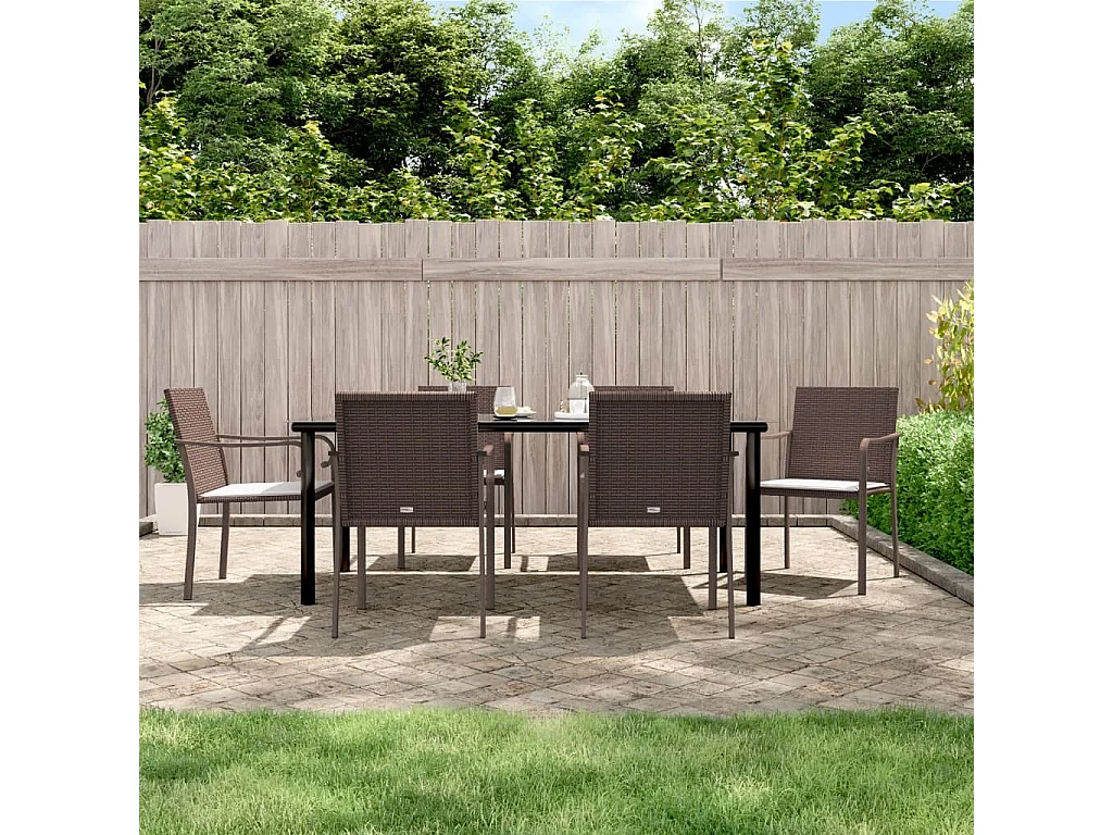 Leonie  Ensemble à manger de jardin 7 pcs coussins résine tressée acier