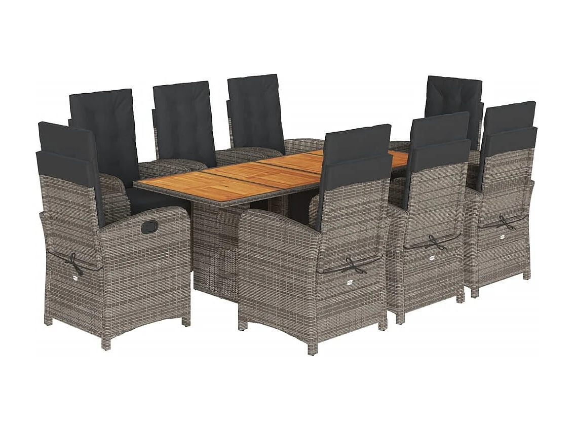 Thomian  9-delige Tuinset met kussens poly rattan grijs