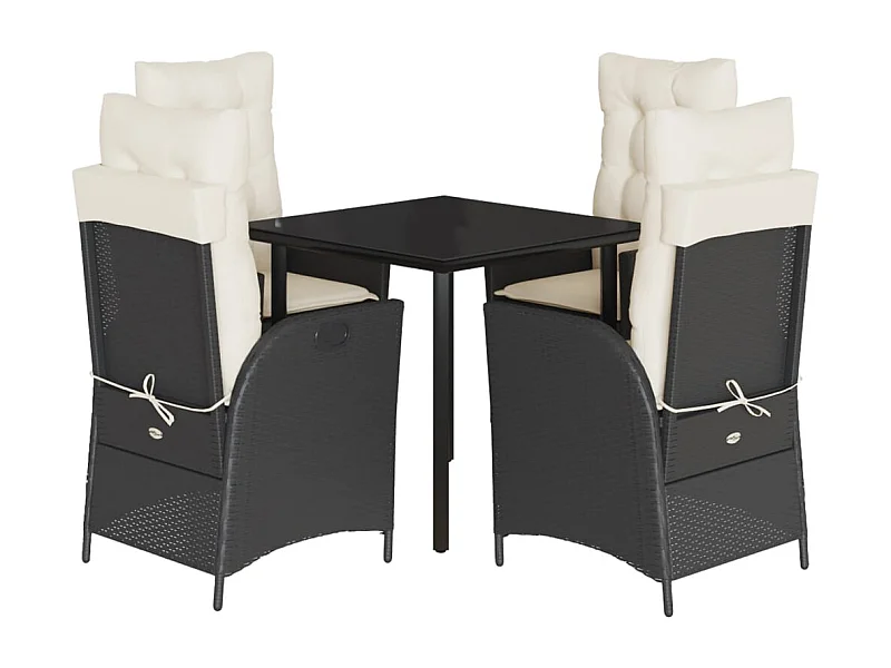 Rinaldo  Ensemble à manger de jardin coussins 5pcs Noir Résine tressée