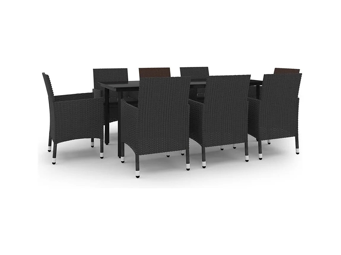 Rion  Set comedor de jardín 9 pzas y cojines ratán sintético y vidrio