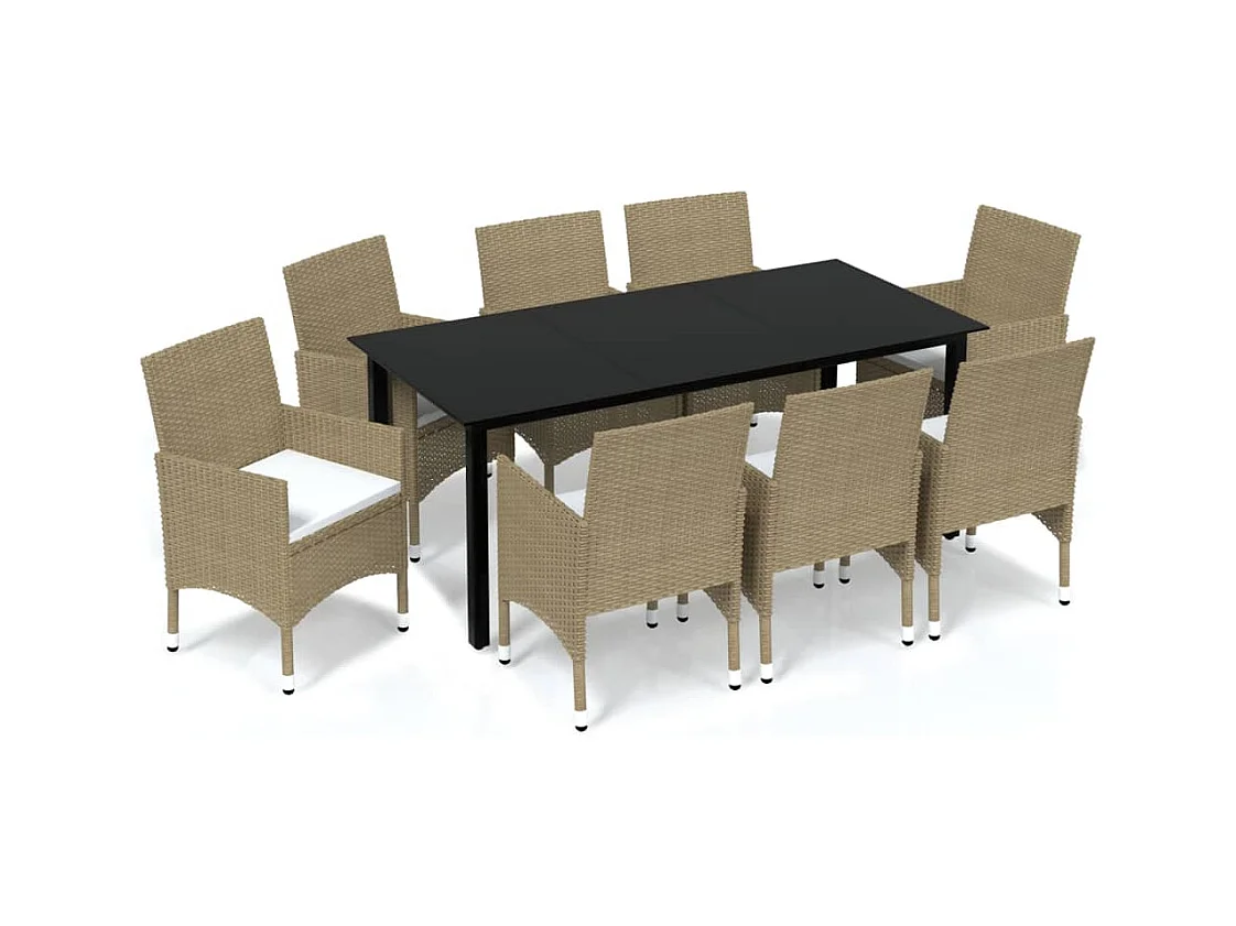 Wausau  Ensemble à manger de jardin et coussins 9 pcs Poly rotin Beige