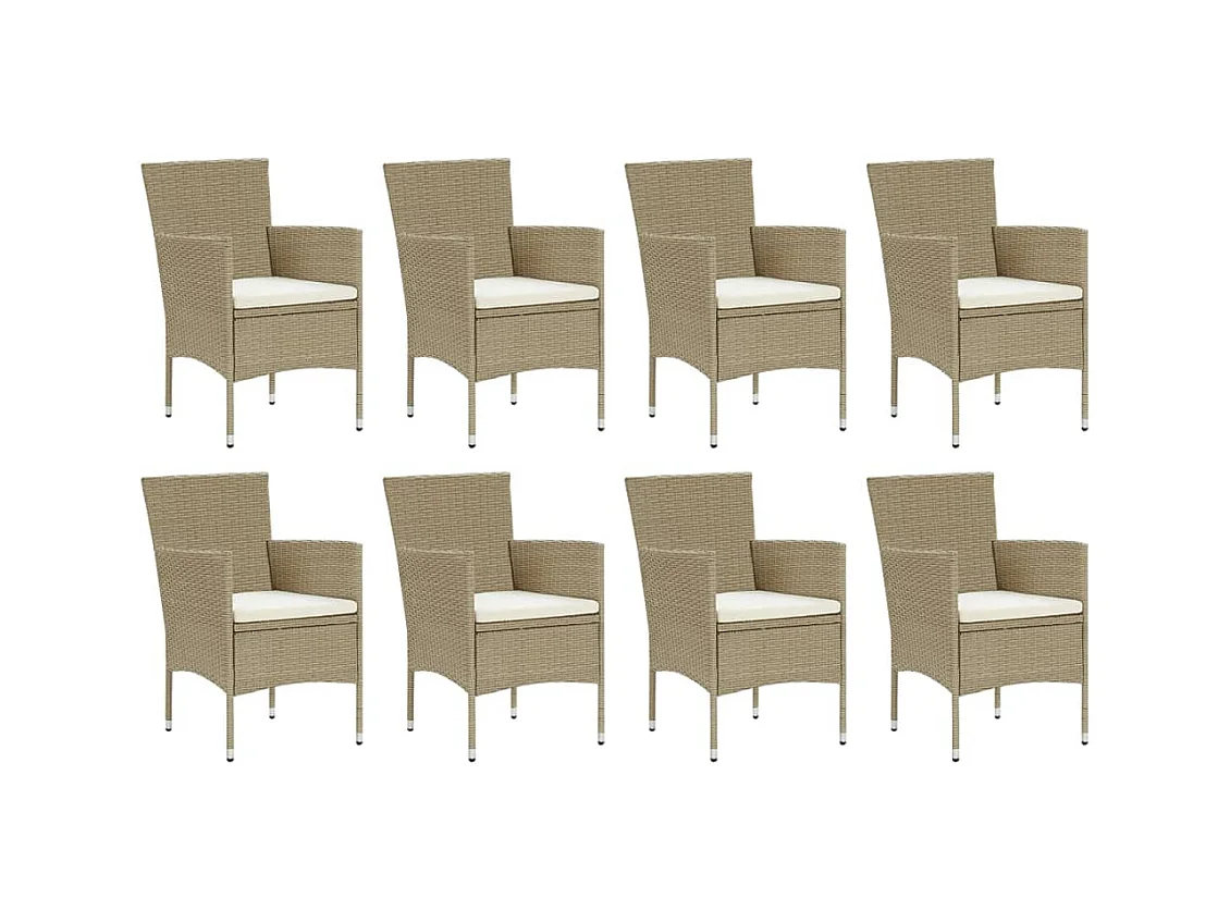 Wausau  Ensemble à manger de jardin et coussins 9 pcs Poly rotin Beige