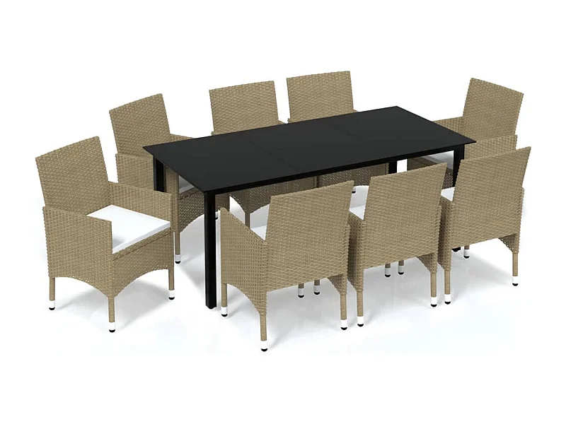 Wausau  9-delige Tuinset met kussens poly rattan beige