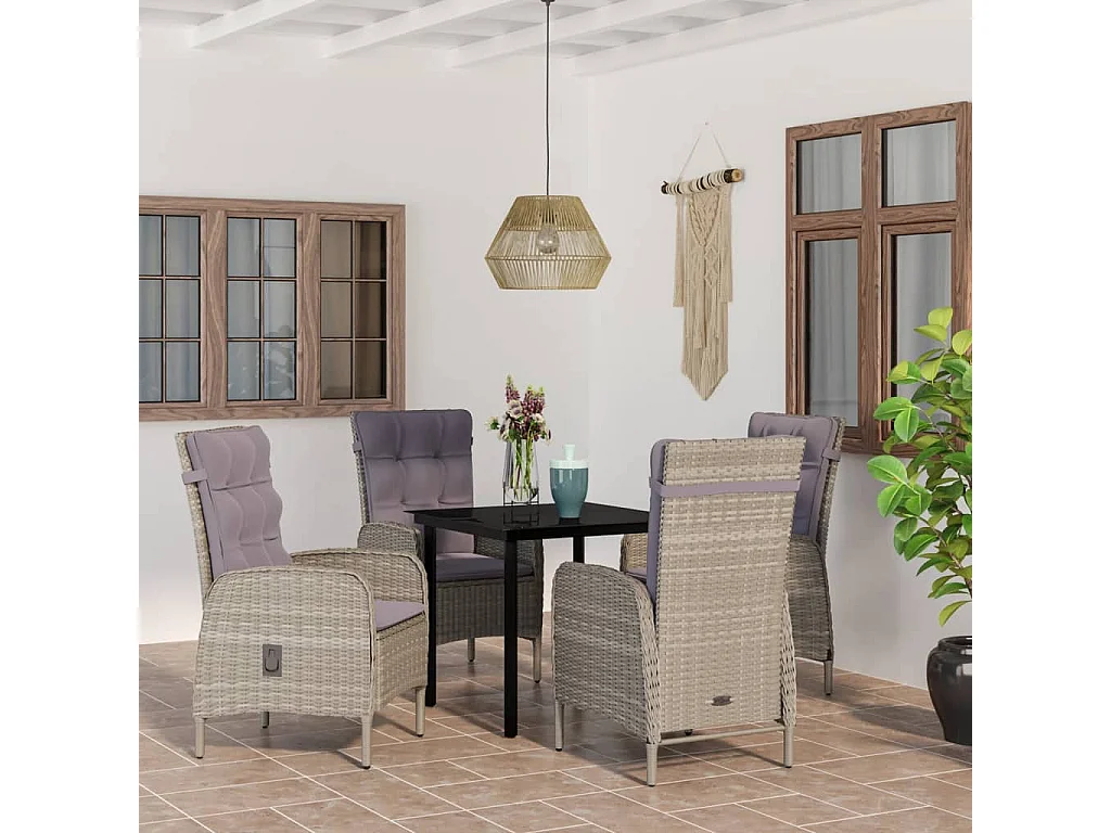 Eliseo  Ensemble à manger de jardin et coussins 5pcs Gris/noir