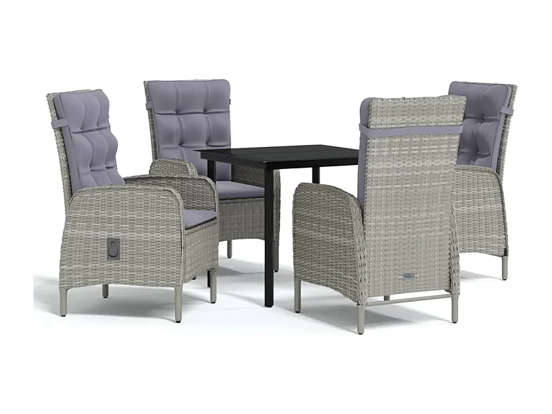 Eliseo  Ensemble à manger de jardin et coussins 5pcs Gris/noir