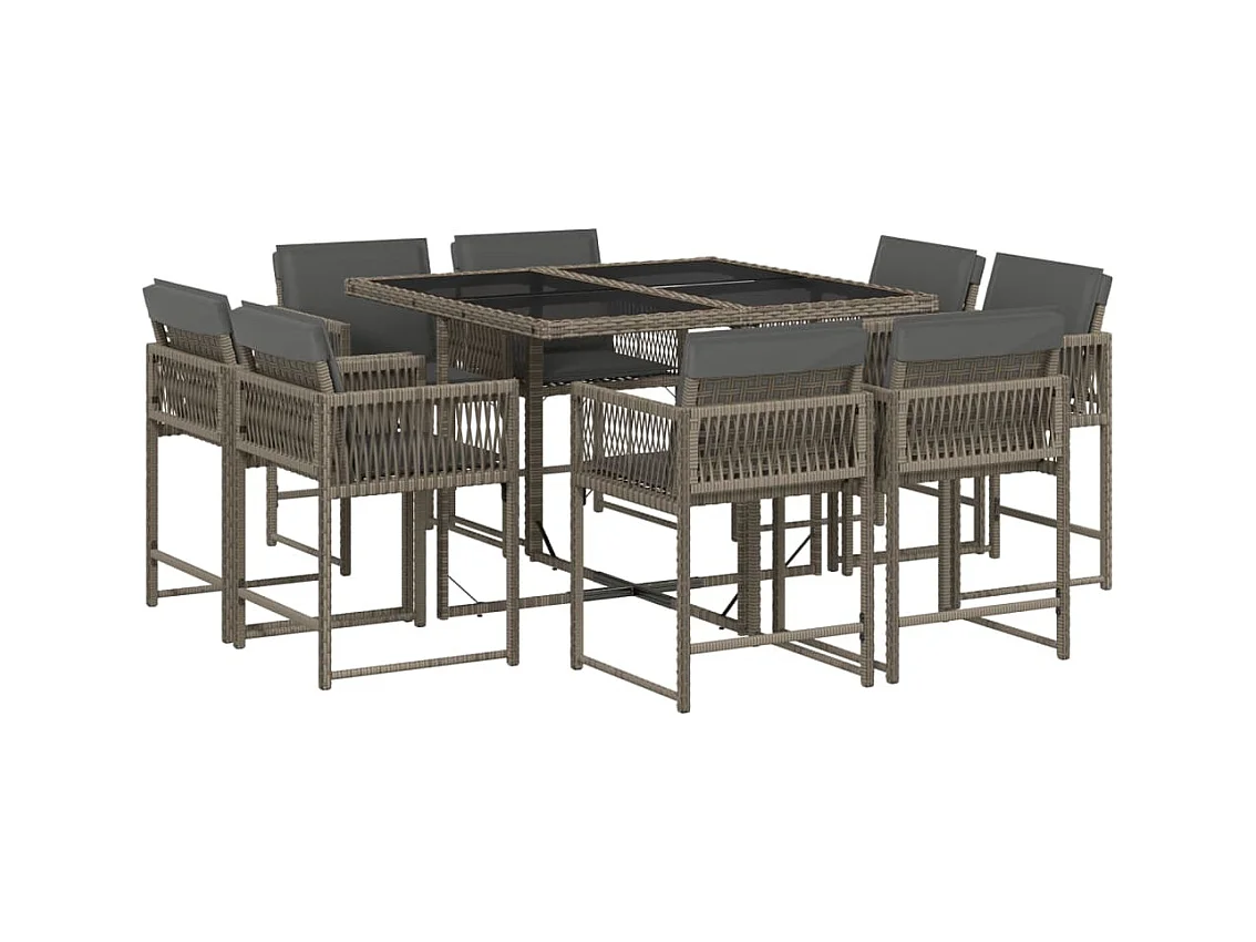 Emilia  9-delige Tuinset met kussens poly rattan grijs