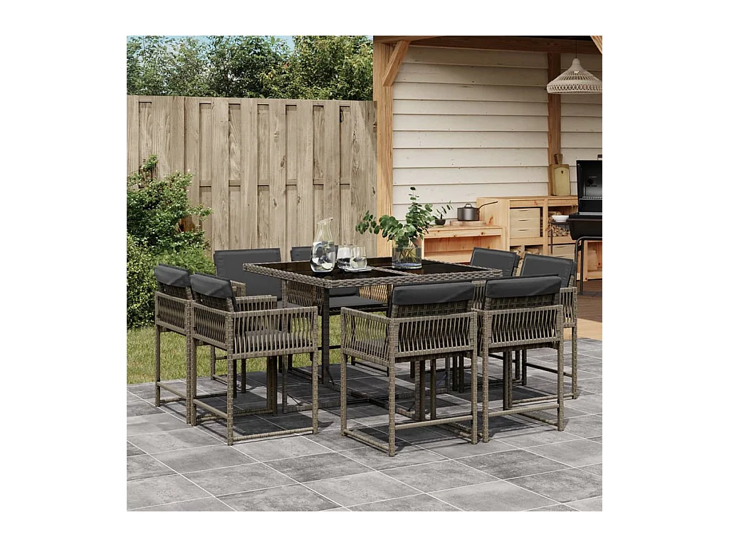 Emilia  9-delige Tuinset met kussens poly rattan grijs