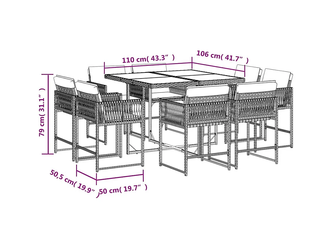 Emilia  9-delige Tuinset met kussens poly rattan grijs